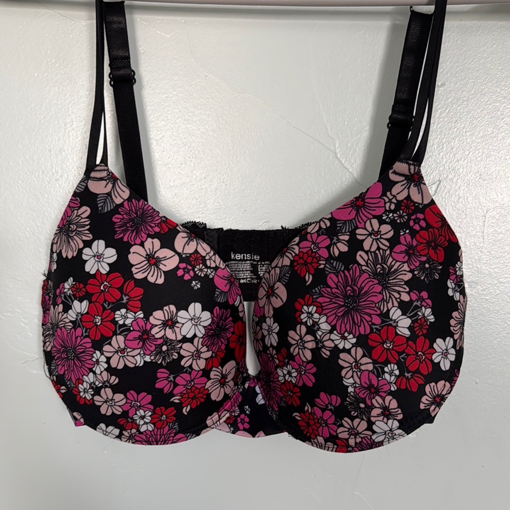 Kensie Black and Pink Floral Bra Full-Coverage Intimates